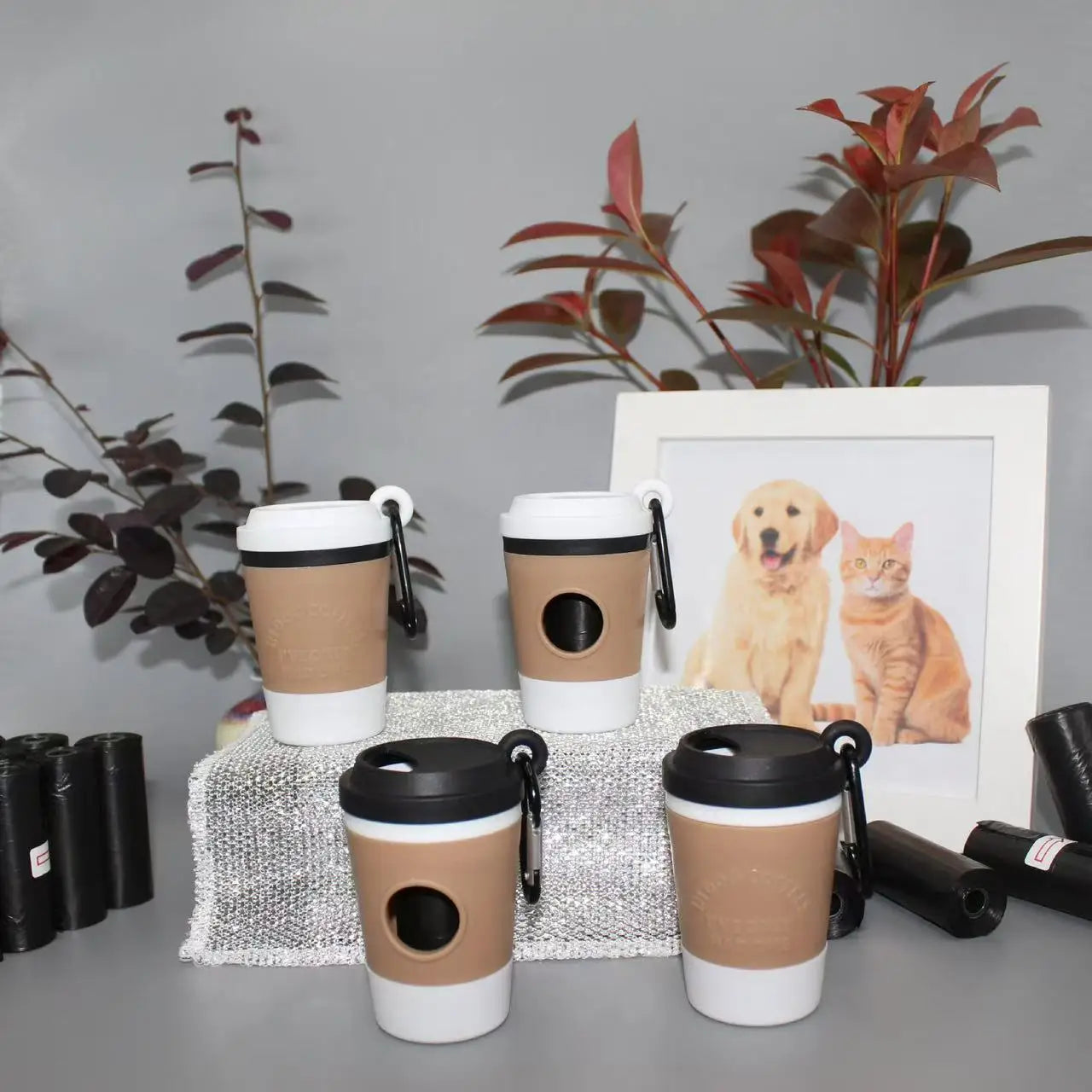 Portable Coffee Cup-Shaped Dog Poop Bag Dispenser with Built-In Waste Storage