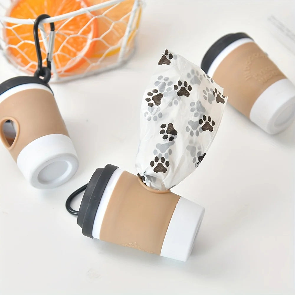 Portable Coffee Cup-Shaped Dog Poop Bag Dispenser with Built-In Waste Storage