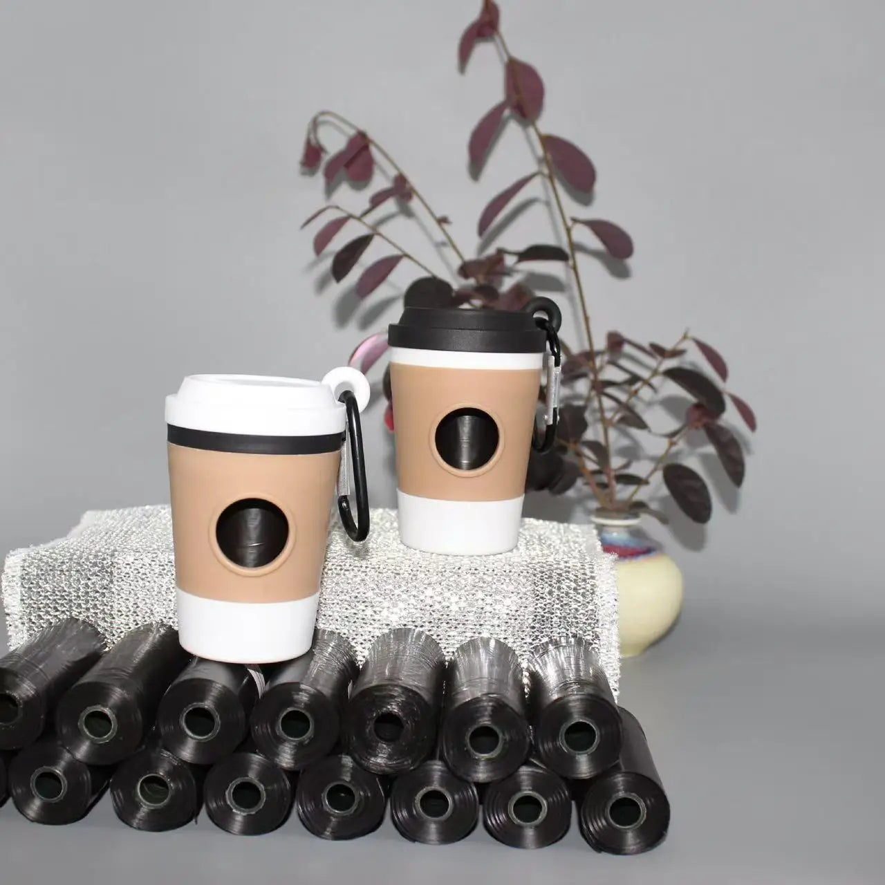 Portable Coffee Cup-Shaped Dog Poop Bag Dispenser with Built-In Waste Storage